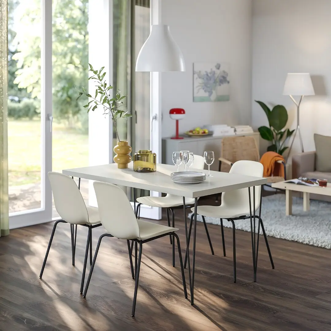 Комплект стол + 4 стула Ikea Skalsta шпилька (Бежевый/Черно-серый)