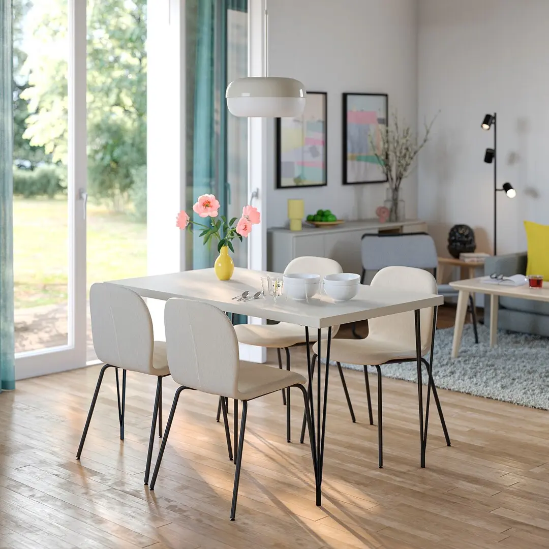 Комплект стол + 4 стула Ikea Skalsta шпилька (Бежевый/Черно-серый)