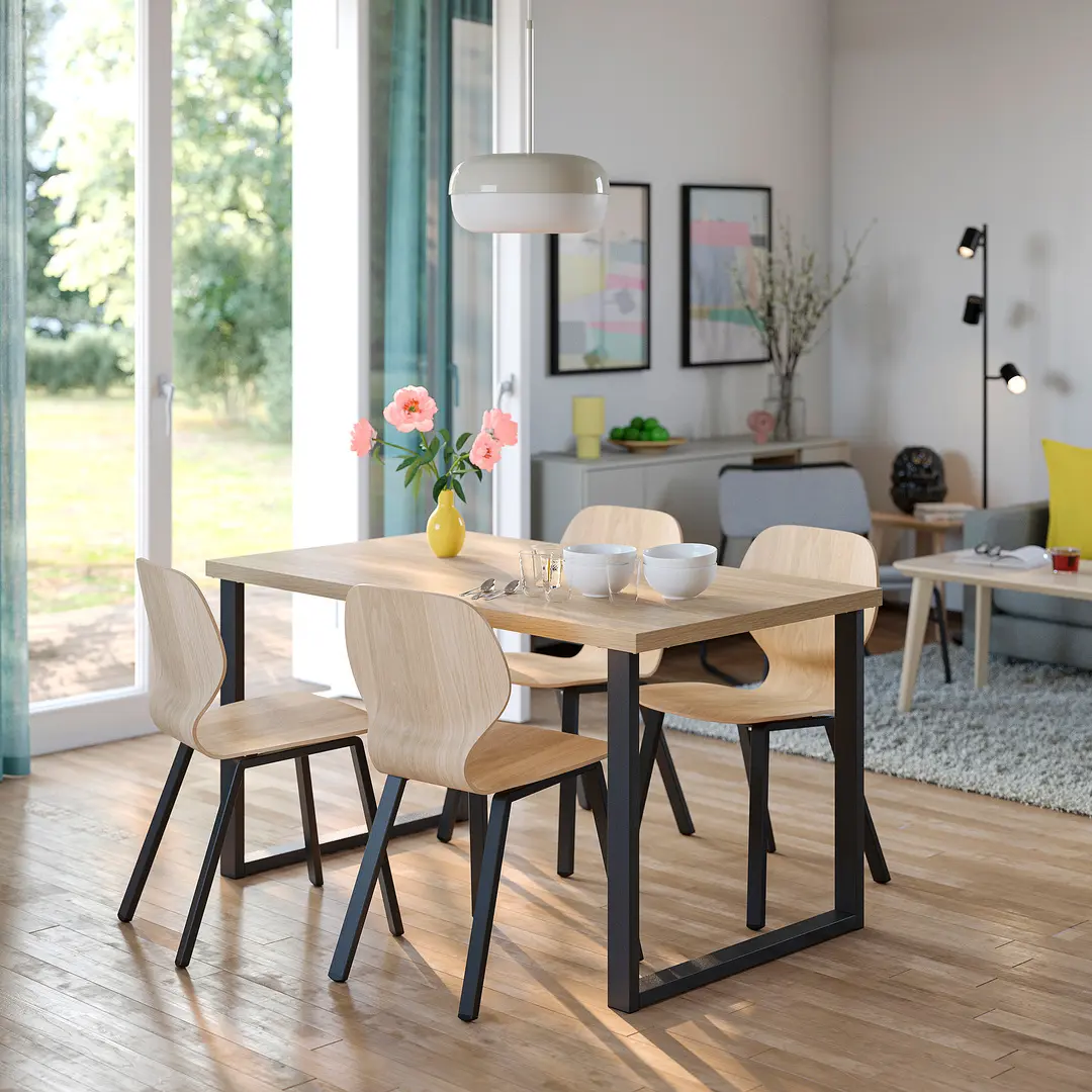 Комплект стол + 4 стула Ikea Skalsta U (Дуб/Черно-серый)