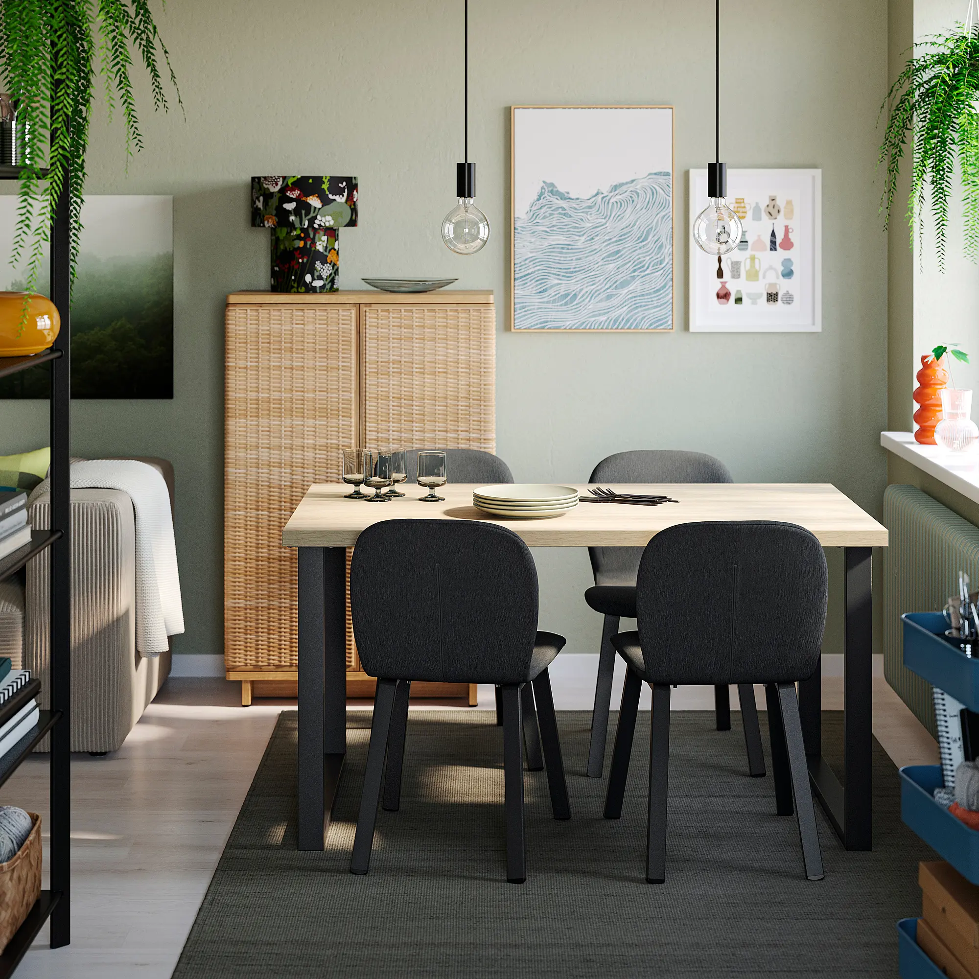 Комплект стол + 4 стула Ikea Skalsta U (Дуб/Темно-серый) - 3