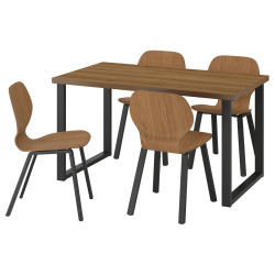 Комплект стол + 4 стула Ikea Skalsta U (Орех/Черно-серый) Thumb