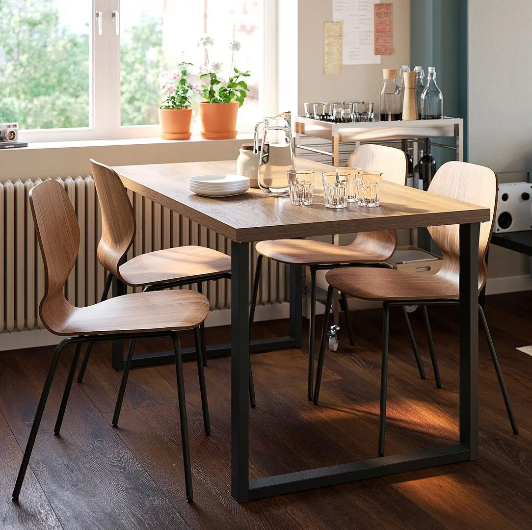 Комплект стол + 4 стула Ikea Skalsta U (Орех/Черно-серый)