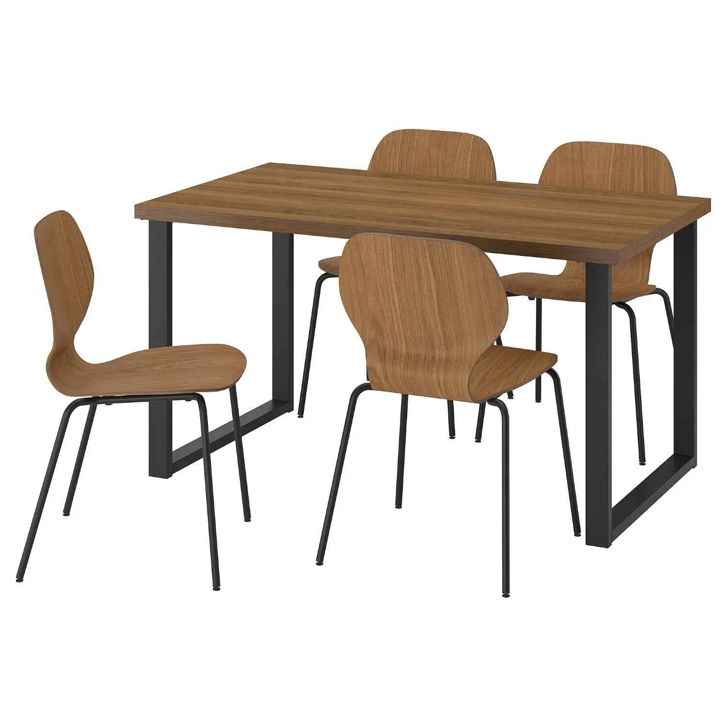Комплект стол + 4 стула Ikea Skalsta U (Орех/Черно-серый) - 2