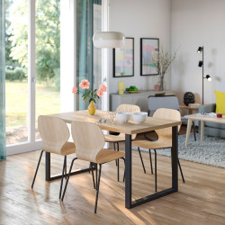 Комплект стол + 4 стула Ikea Skalsta U тонкие ножки (Дуб/Черно-серый)