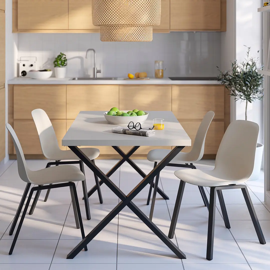 Комплект стол + 4 стула Ikea Skalsta X (Бежевый/Черно-серый)