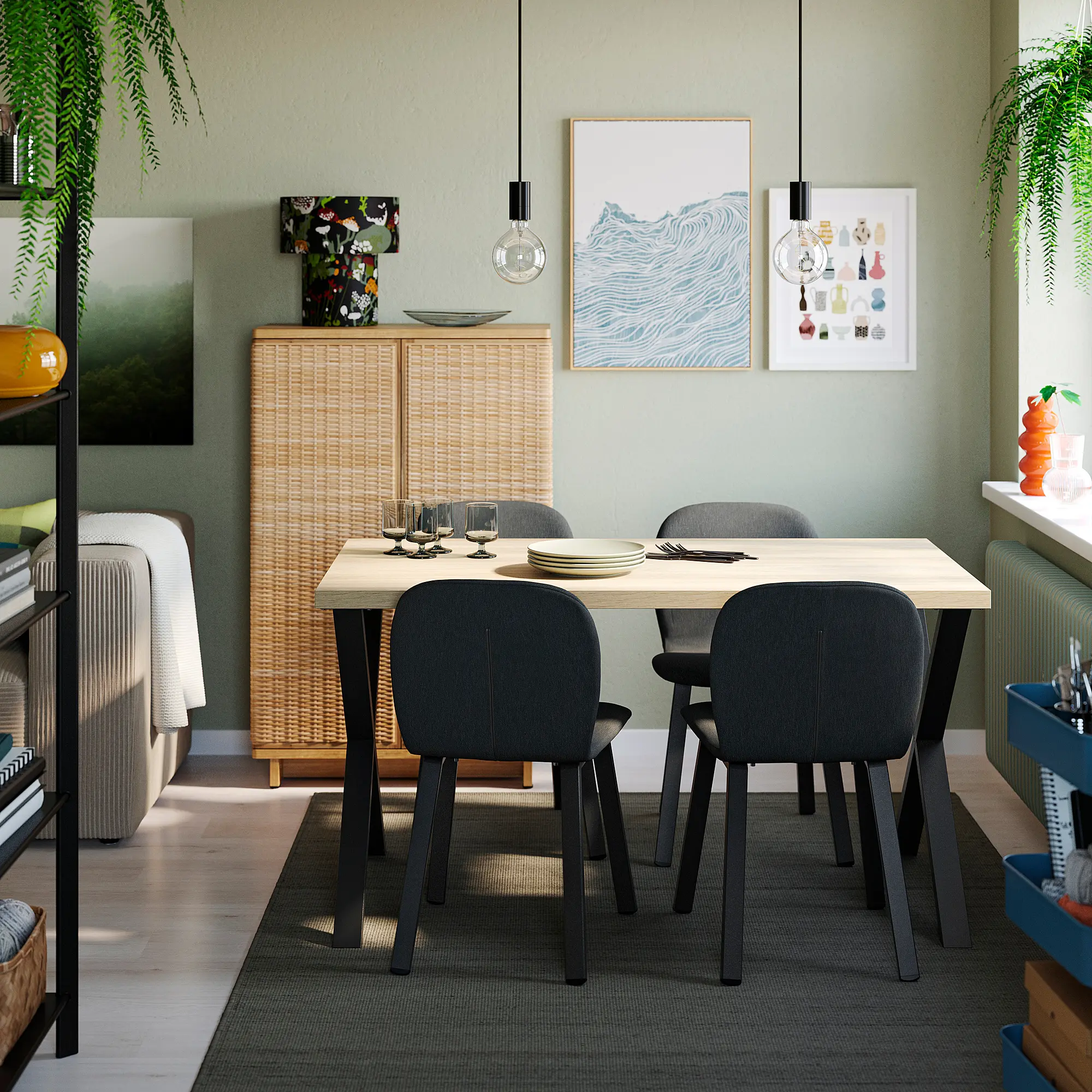 Комплект стол + 4 стула Ikea Skalsta X (Дуб/Темно-серый) - 3