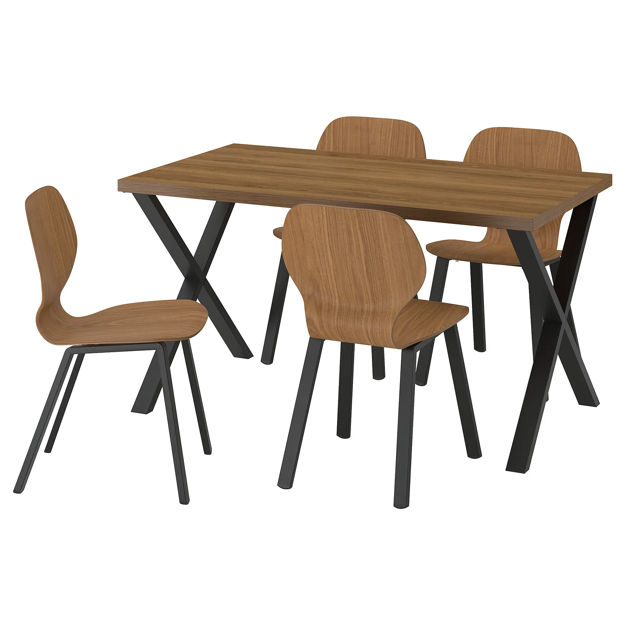 Комплект стол + 4 стула Ikea Skalsta X (Орех/Черно-серый) - 2