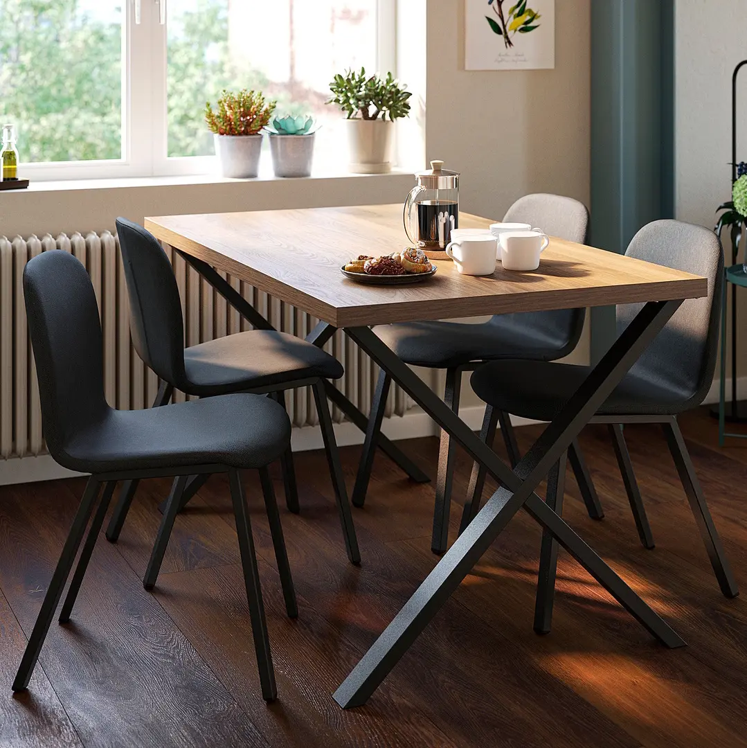 Комплект стол + 4 стула Ikea Skalsta X (Орех/Темно-серый)