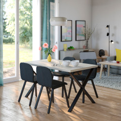 Комплект стол + 4 стула Ikea Skalsta X (Светло-серо-бежевый/Темно-серый)