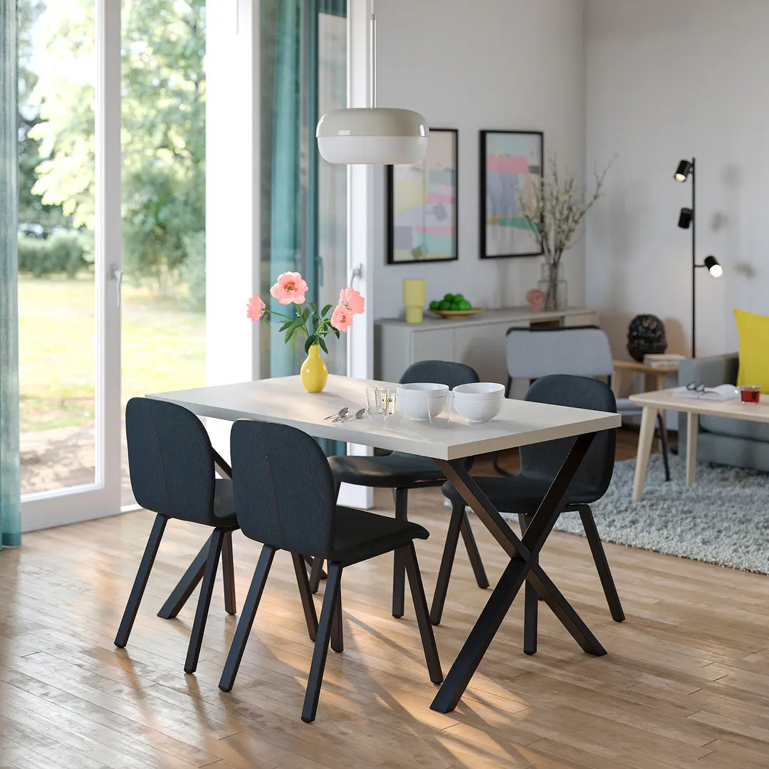 Set masa + 4 scaune Ikea Skalsta X (Gri deschis-bej/Gri inchis)