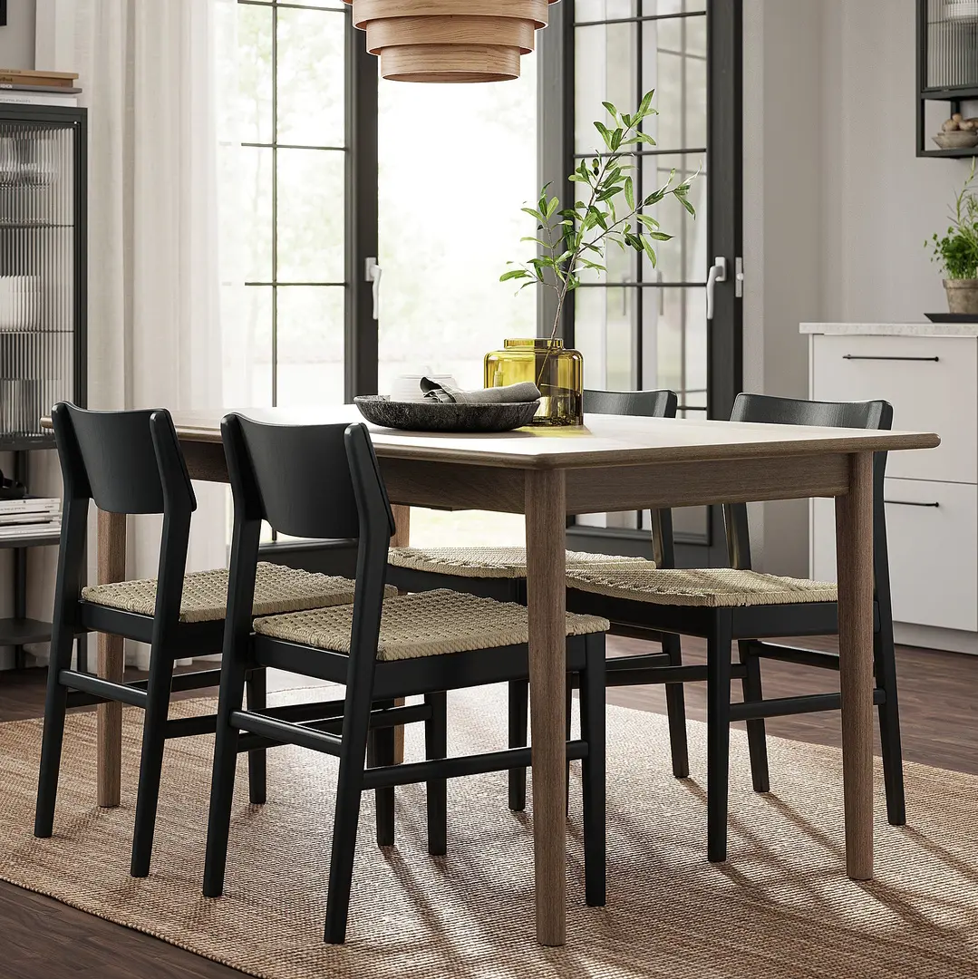 Комплект стол + 4 стула Ikea Skansnas 150/205 (Коричневый/Черный)