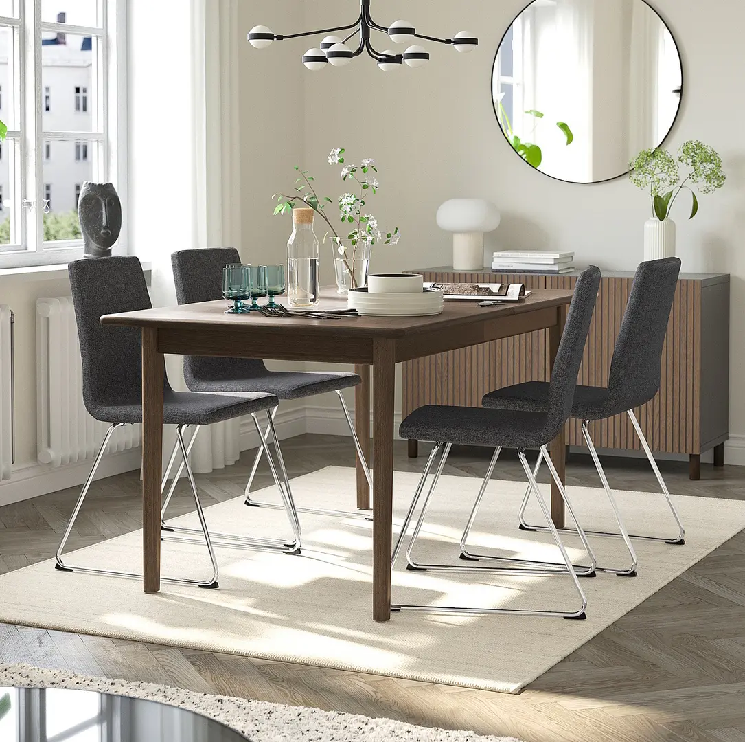 Комплект стол + 4 стула Ikea Skansnas/Lillanas//Gunnared 150/205см (Коричневый/Темно-серый)