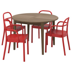 Комплект стол + 4 стула Ikea Skansnas/Stockholm 2025 115/170 (Бук/Красный) Thumb