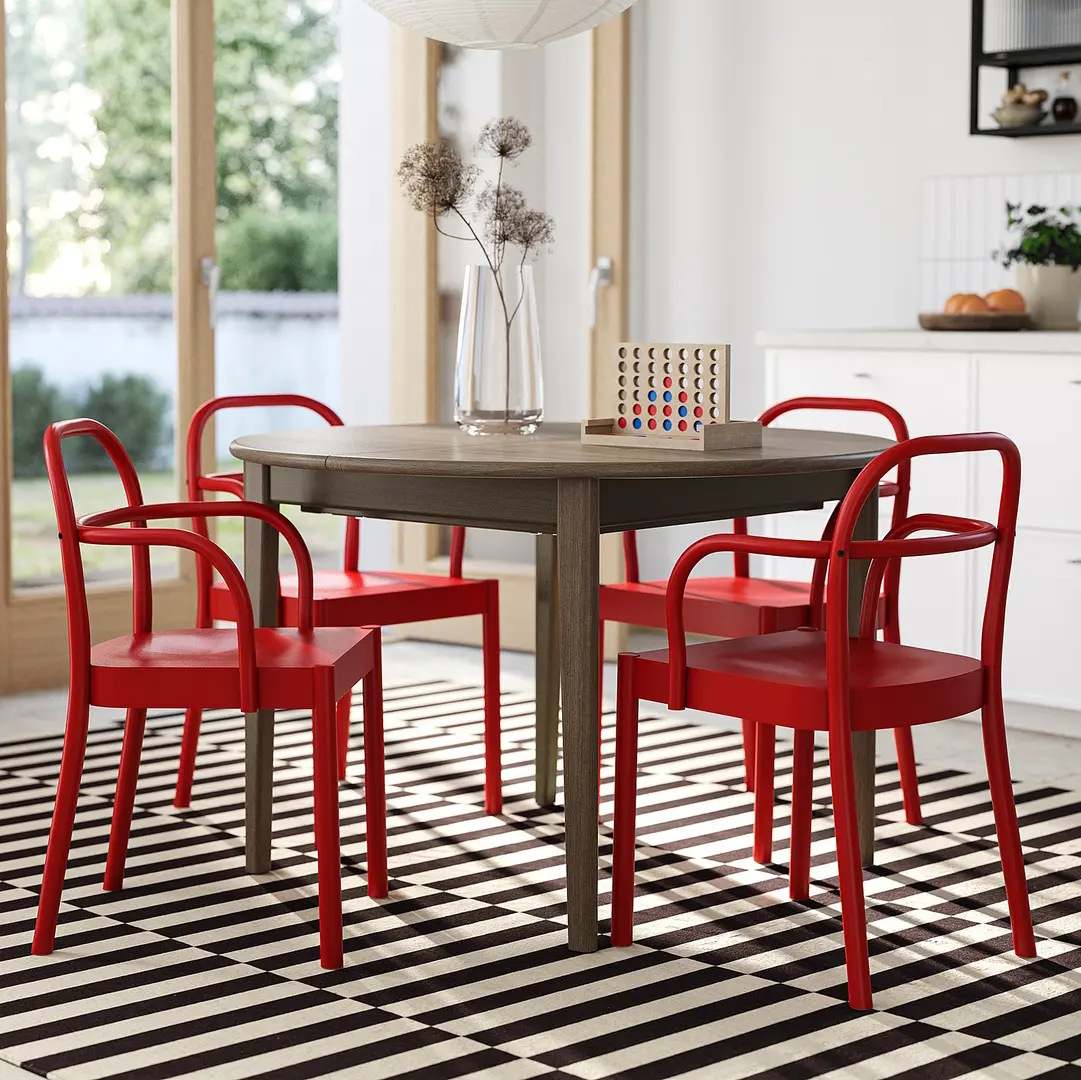 Комплект стол + 4 стула Ikea Skansnas/Stockholm 2025 115/170 (Бук/Красный)