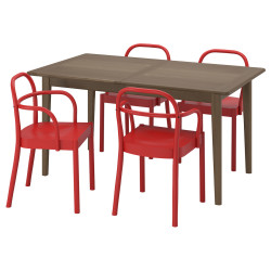 Комплект стол + 4 стула Ikea Skansnas/Stockholm 2025 150/205 (Коричневый/Красный) Thumb