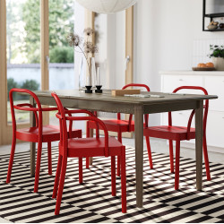 Комплект стол + 4 стула Ikea Skansnas/Stockholm 2025 150/205 (Коричневый/Красный)
