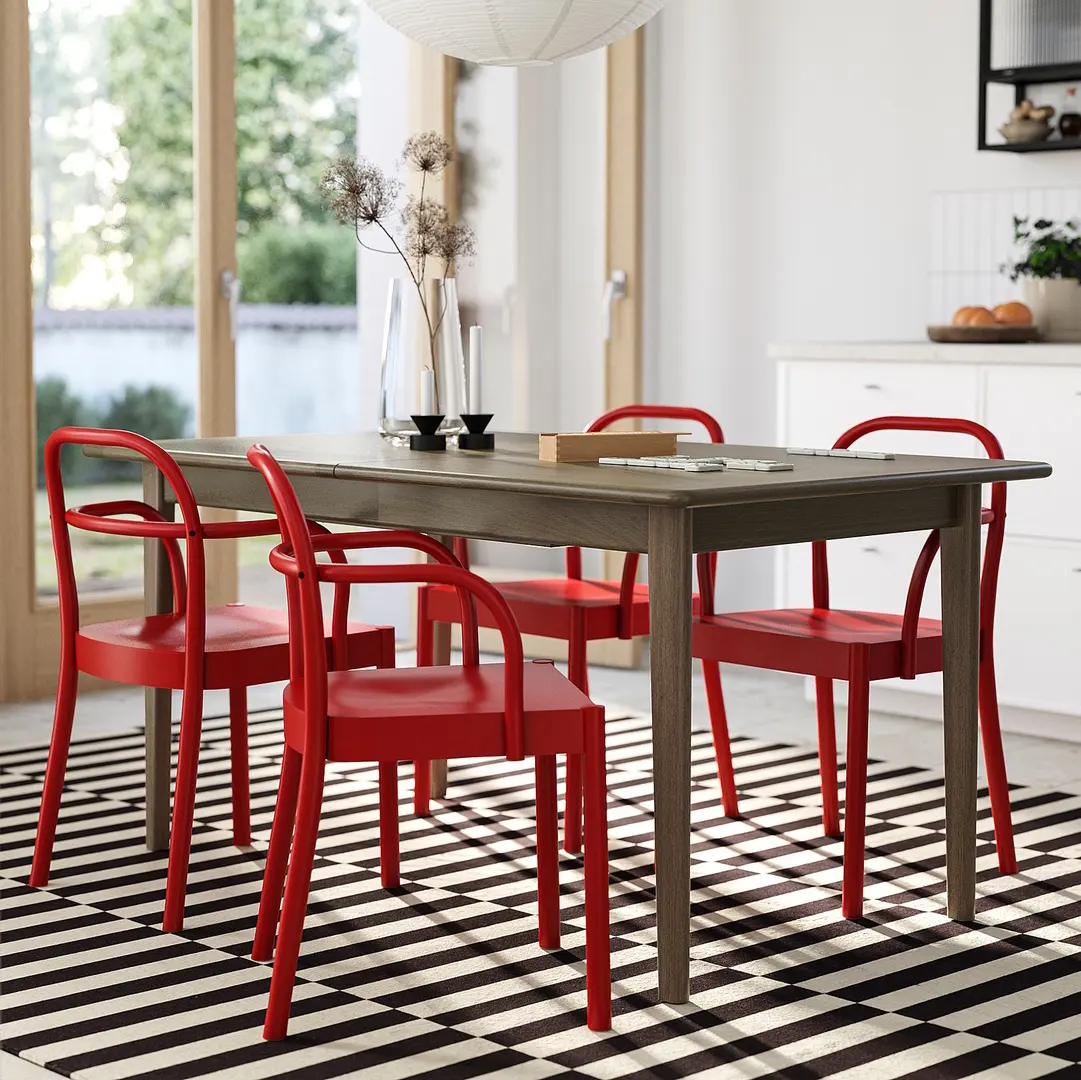Комплект стол + 4 стула Ikea Skansnas/Stockholm 2025 150/205 (Коричневый/Красный)