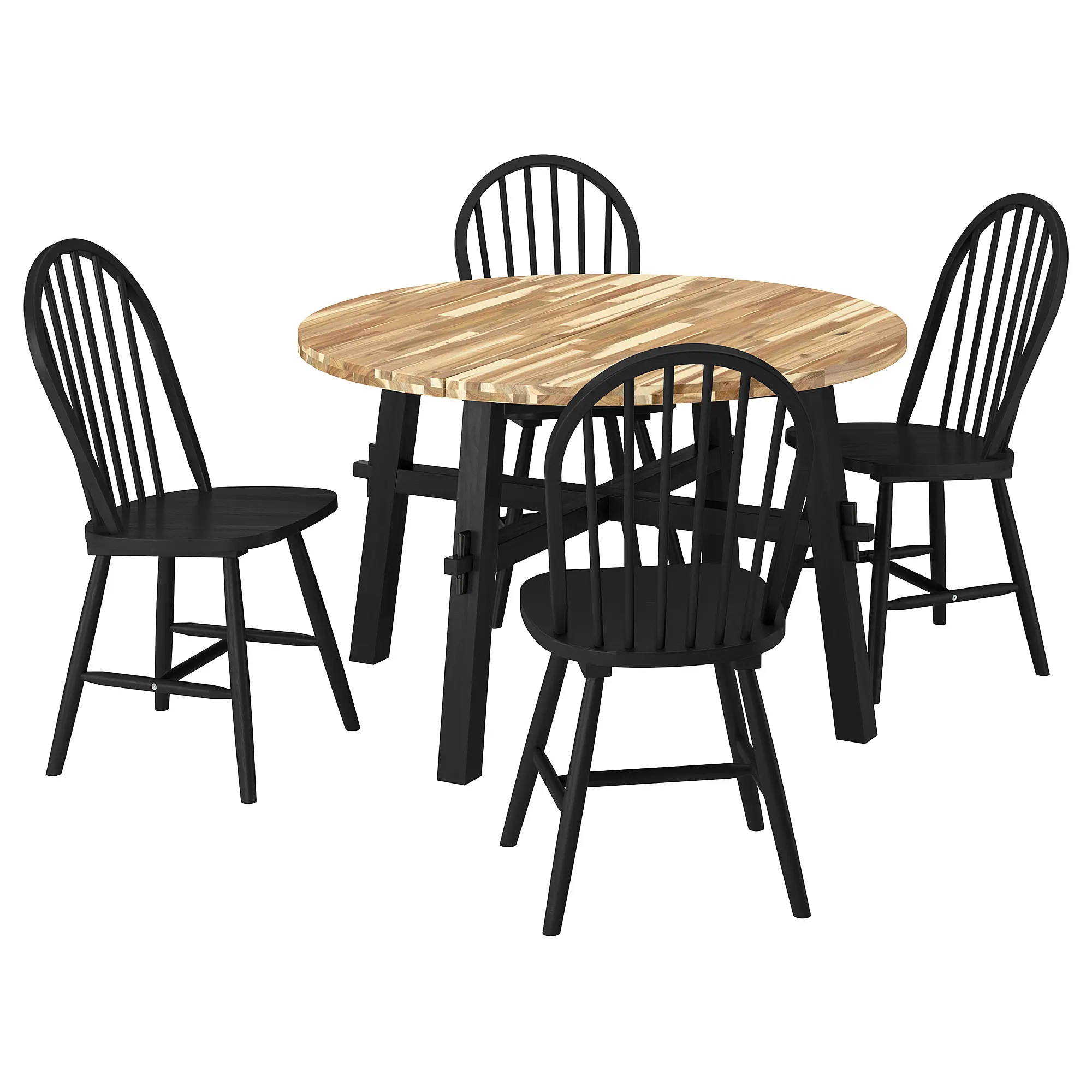 Комплект стол + 4 стула Ikea Skogsta 120см (Черный/Акация) - 2