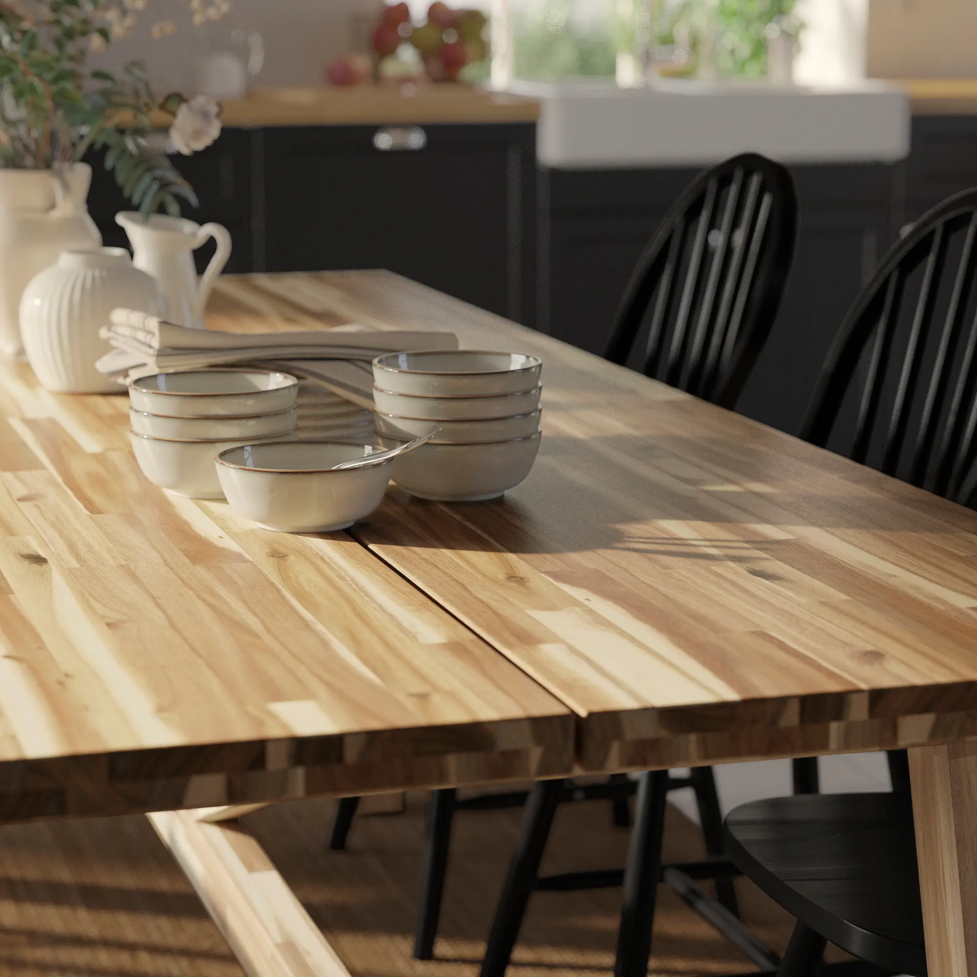 Комплект стол + 4 стула Ikea Skogsta 160x81 (Акация/Черный) - 3