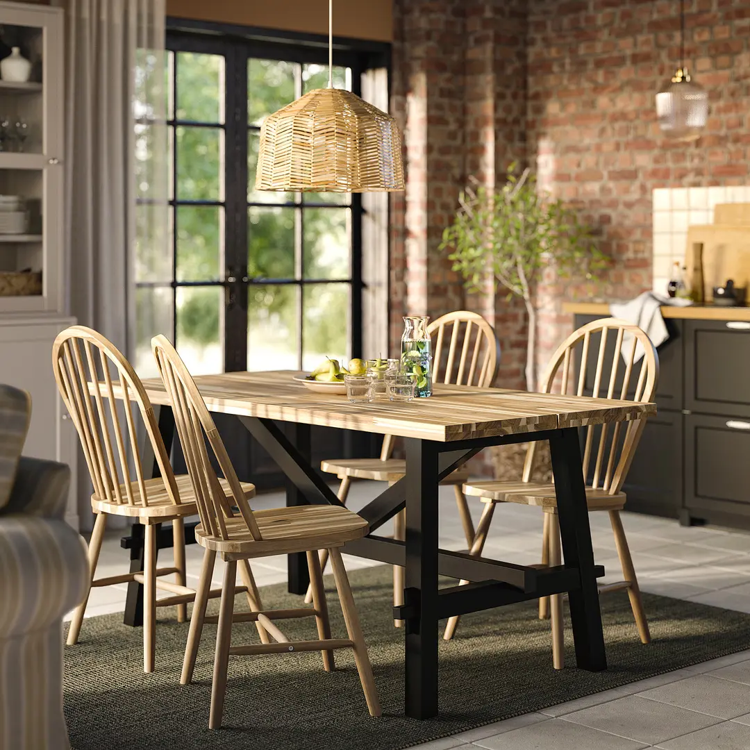 Комплект стол + 4 стула Ikea Skogsta 160x81 (Акация/Черный)