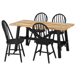 Комплект стол + 4 стула Ikea Skogsta 160x81 (Черный/Акация) Thumb