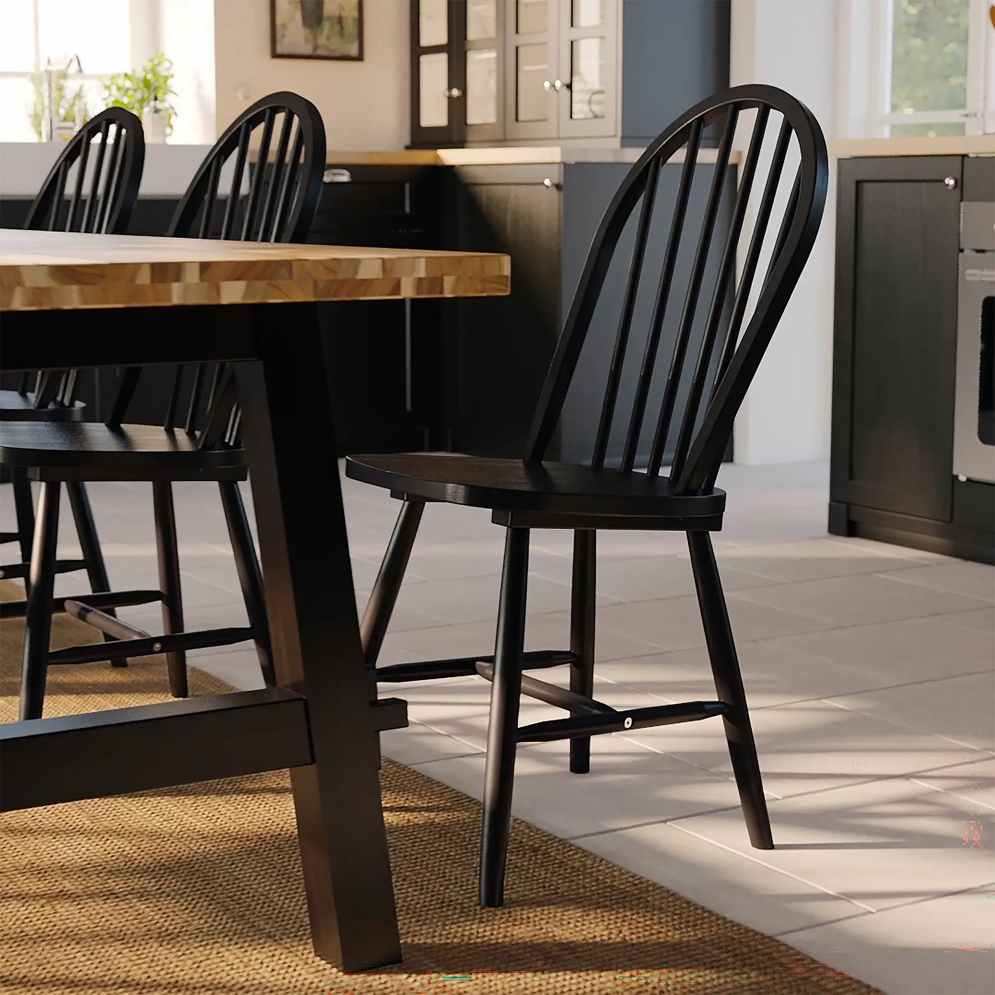 Комплект стол + 4 стула Ikea Skogsta 160x81 (Черный/Акация) - 3