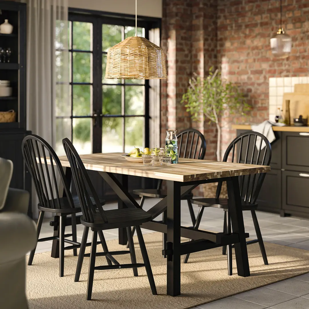 Комплект стол + 4 стула Ikea Skogsta 160x81 (Черный/Акация)