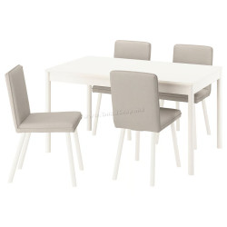 Комплект стол + 4 стула Ikea Tonstad 140/196 (Белый/Светло-бежевый)