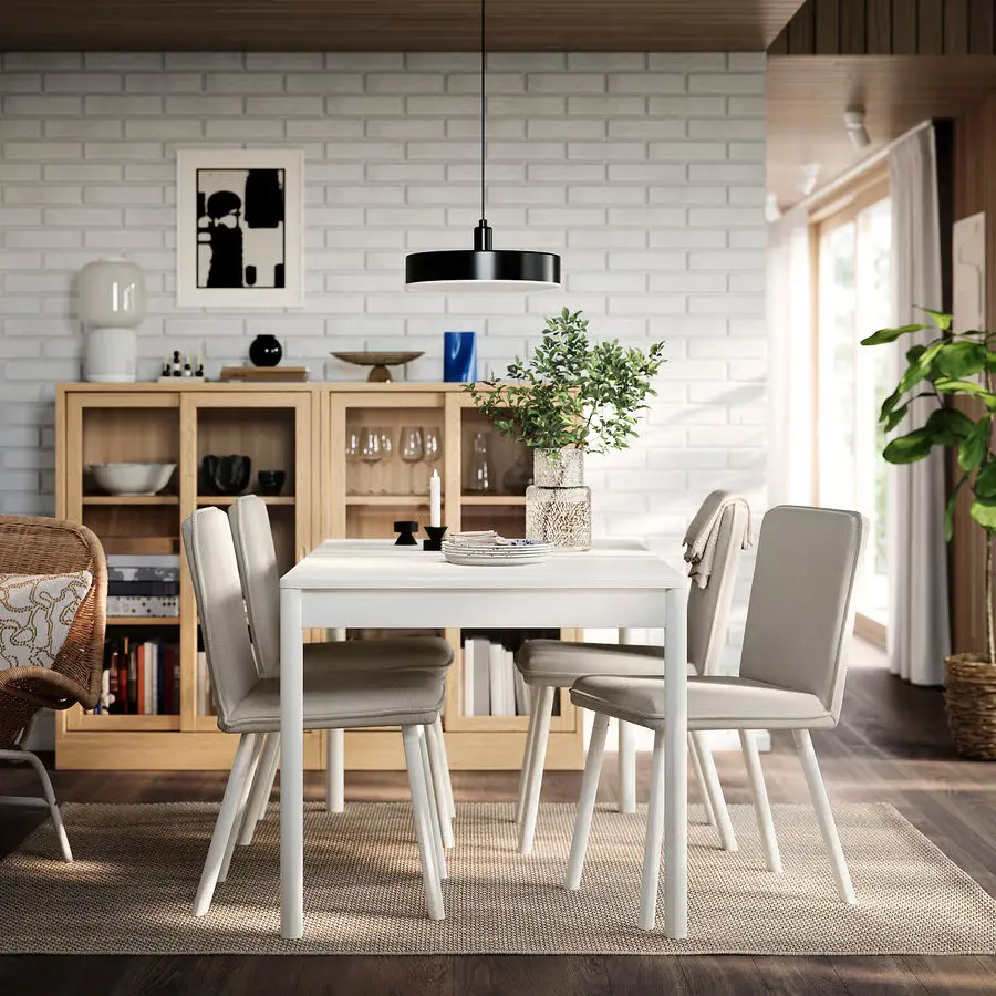 Комплект стол + 4 стула Ikea Tonstad 140/196 (Белый/Светло-бежевый) - 5