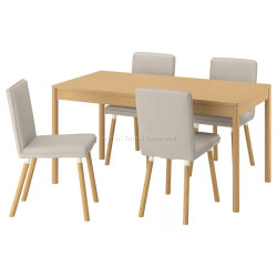 Комплект стол + 4 стула Ikea Tonstad 150x80 (Дуб/Светло-бежевый)