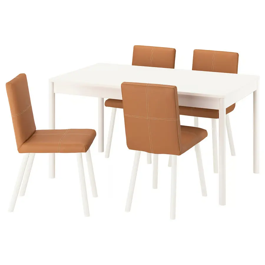 Set masa + 4 scaune Ikea Tonstad/Bomstad 140/196 (Alb/Maro auriu)