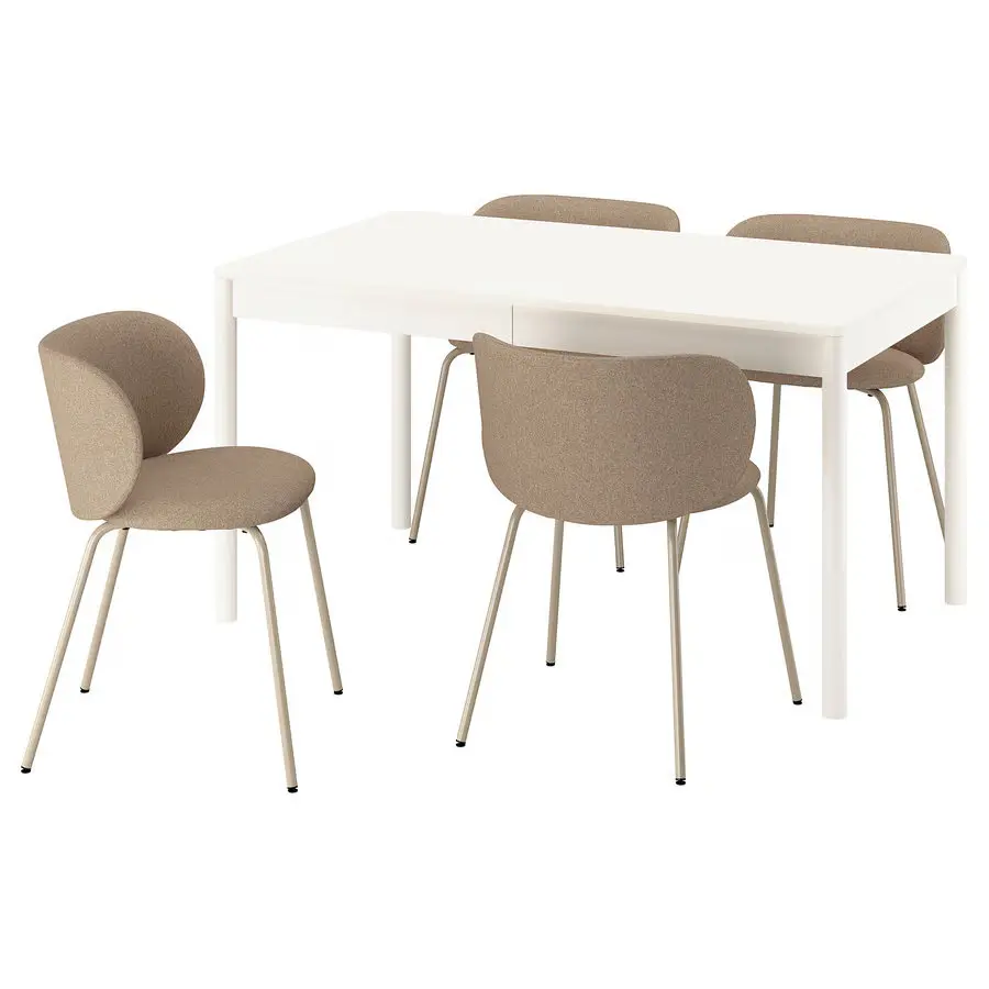 Комплект стол + 4 стула Ikea Tonstad/Krylbo Tonerud (Белый/Темно-бежевый)