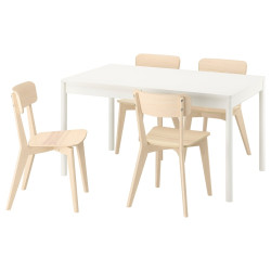 Set masa + 4 scaune Ikea Tonstad/Lisabo 140/196x85 (Alb/Frasin) Thumb