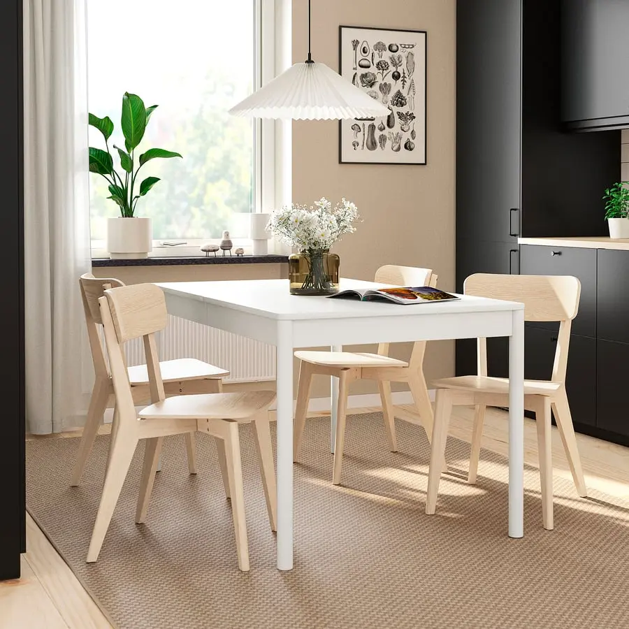Set masa + 4 scaune Ikea Tonstad/Lisabo 140/196x85 (Alb/Frasin)