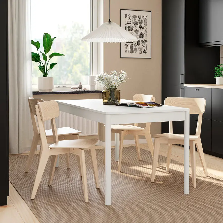 Комплект стол + 4 стула Ikea Tonstad/Lisabo 150x80 (Белый/Ясень)