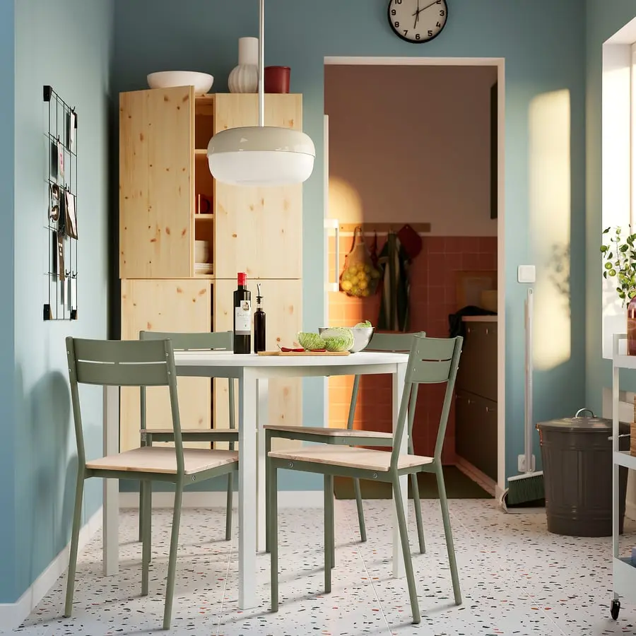 Set masa + 4 scaune Ikea Vihals/Buslatt 107 (Alb/Gri-verde) - 4