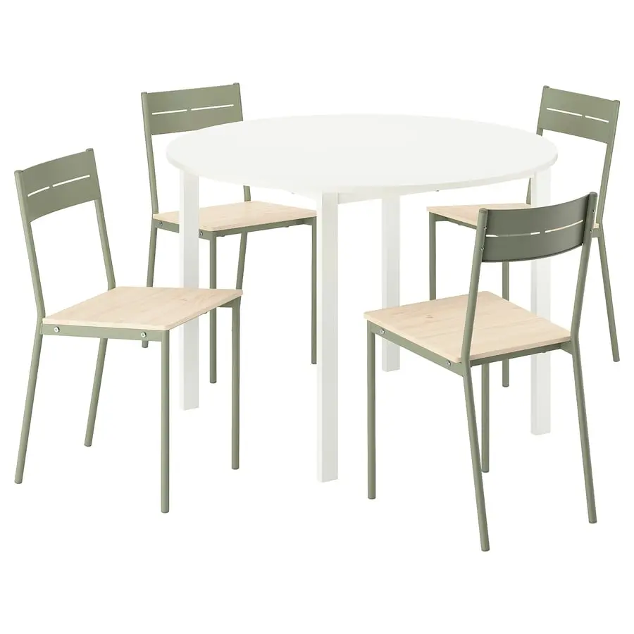 Set masa + 4 scaune Ikea Vihals/Buslatt 107 (Alb/Gri-verde)