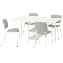 Комплект стол + 4 стула Ikea Vihals/Tibbleby 39/95/151x90 (Белый/Серо-бежевый)