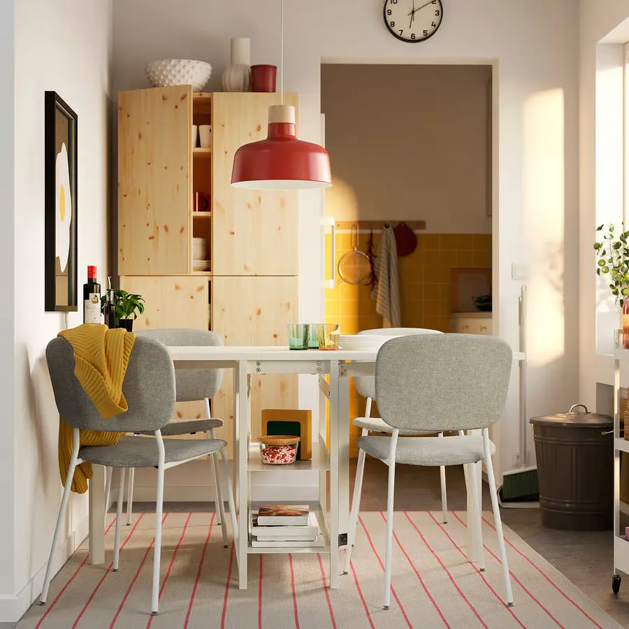 Комплект стол + 4 стула Ikea Vihals/Tibbleby 39/95/151x90 (Белый/Серо-бежевый) - 6