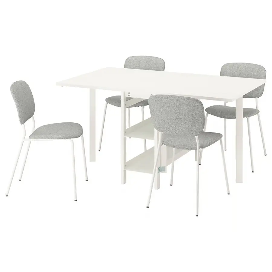 Комплект стол + 4 стула Ikea Vihals/Tibbleby 39/95/151x90 (Белый/Серо-бежевый)
