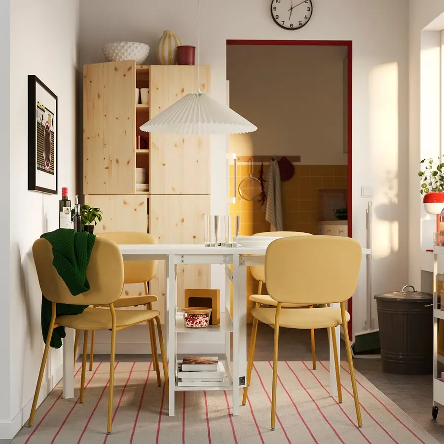Set masa + 4 scaune Ikea Vihals/Tibbleby 39/95/151x90 (Alb/Galben) - 5