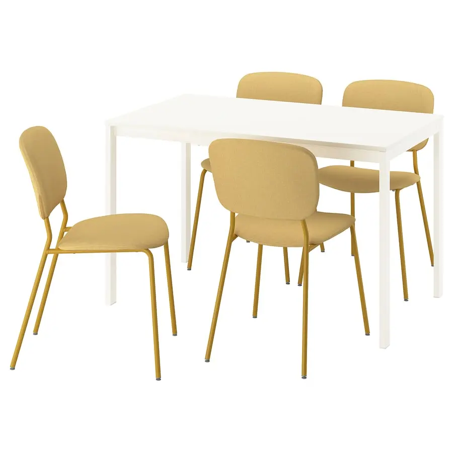 Set masa + 4 scaune Ikea Vihals/Tibbleby 84/120x74 (Alb/Galben)