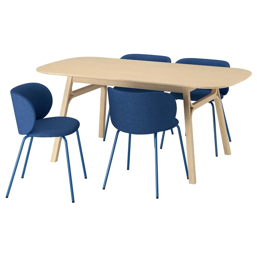 Комплект стол + 4 стула Ikea Voxlov/Krylbo/Tonerud 180x90 (Бамбук/Синий) - 2