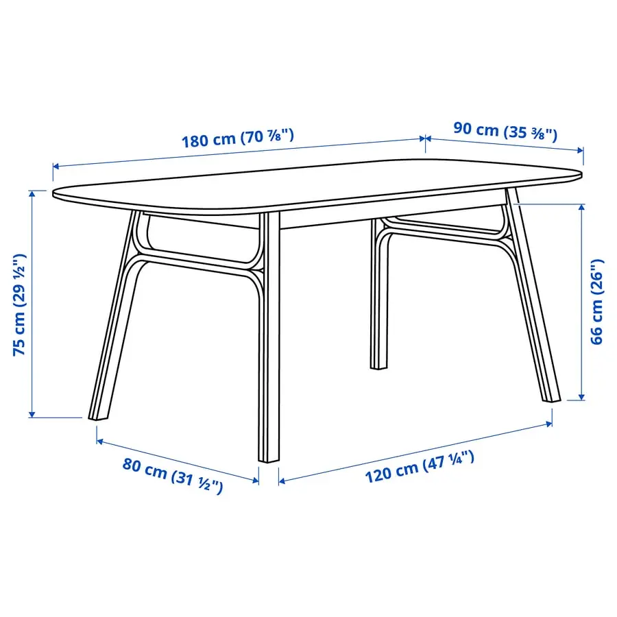 Комплект стол + 4 стула Ikea Voxlov/Krylbo/Tonerud 180x90 (Бамбук/Синий) - 6