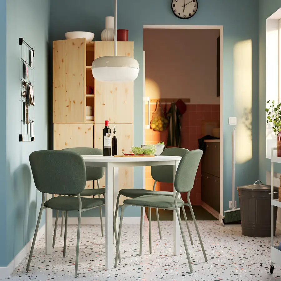 Set masa + 4 scaune Ikea Vihals/Tibbleby 107cm (Alb/Gri-verde) - 6