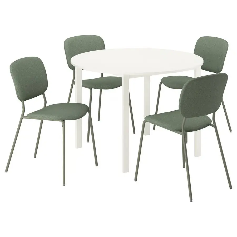 Set masa + 4 scaune Ikea Vihals/Tibbleby 107cm (Alb/Gri-verde)