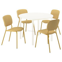 Set masa + 4 scaune Ikea Vihals/Tibbleby 107cm (Alb/Galben)