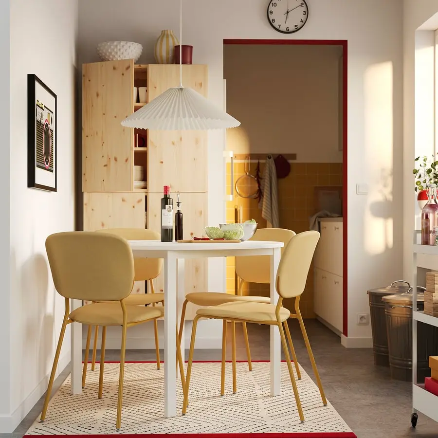 Set masa + 4 scaune Ikea Vihals/Tibbleby 107cm (Alb/Galben) - 5