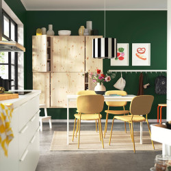 Set masa + 4 scaune Ikea Vihals/Tibbleby 120/180x74 (Alb/Galben) Thumb