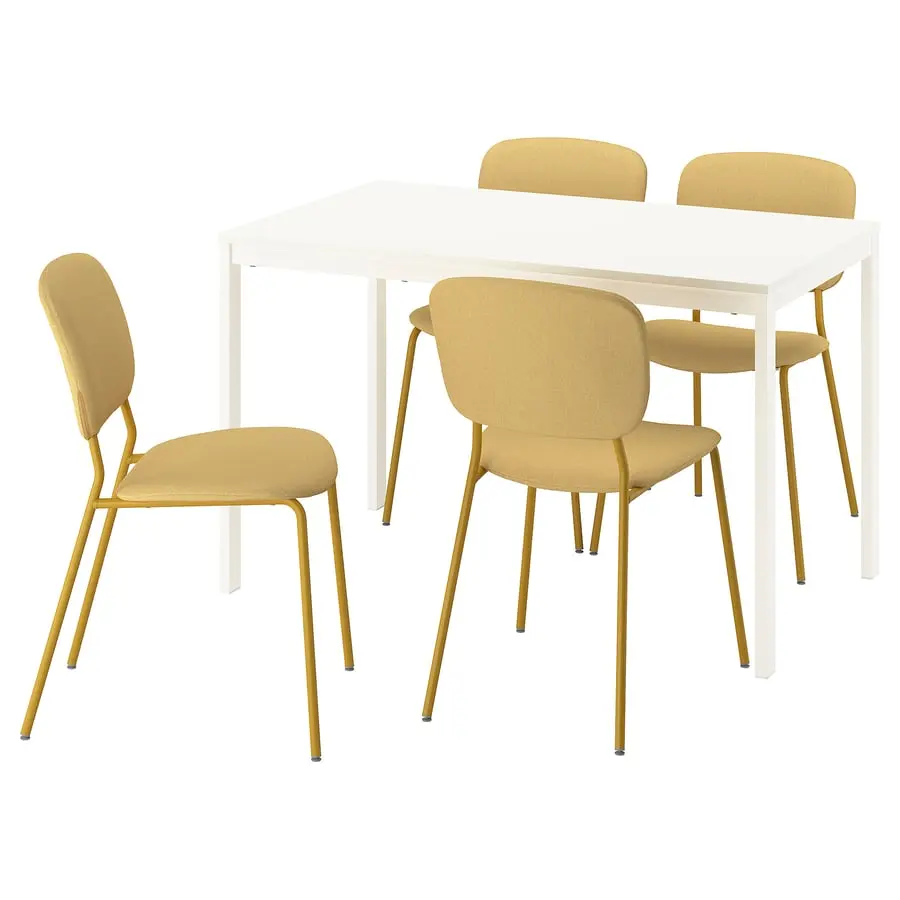 Set masa + 4 scaune Ikea Vihals/Tibbleby 120/180x74 (Alb/Galben)
